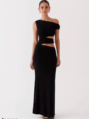Peppermayo Elegant One-Shoulder Black Cutout Maxi Dress